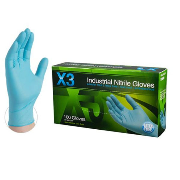 Ammex X346100 Nitrile Industrial Latex Free Disposable Glove, Large, Blue on Sale