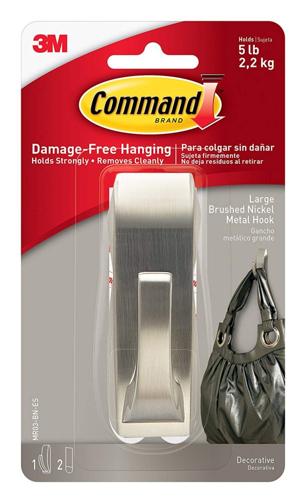 Command MR03-BN-ES Modern Reflections Metal Hook, Brushed Nickel, Large Online now