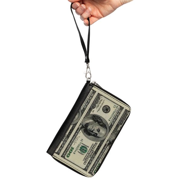 PU Zip Around Wallet Rectangle - 100 Dollar Bills Sale - Image 2