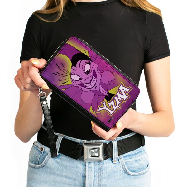 PU Zip Around Wallet Rectangle - YZMA Smiling Pose + Fish Icon Fuschias Yellows on Sale - Image 4