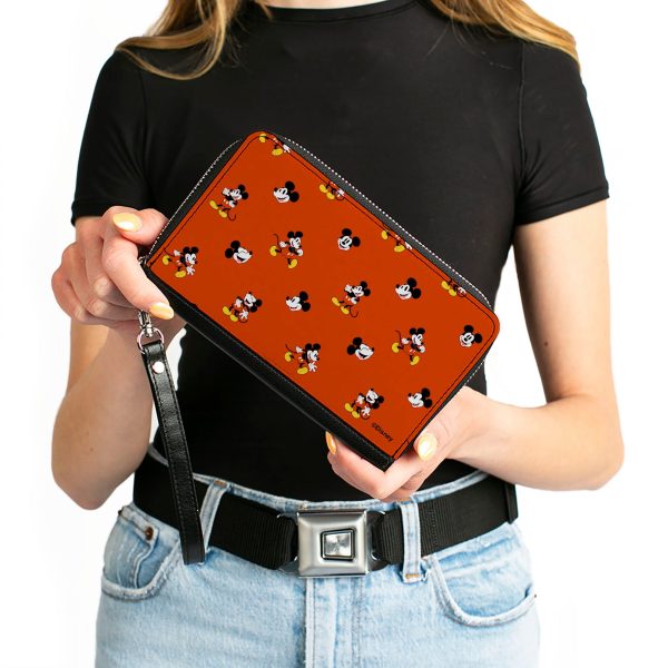 PU Zip Around Wallet Rectangle - Mickey Mouse Poses and Expressions Scattered Red For Sale - Image 4