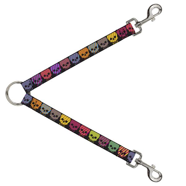 Dog Leash Splitter - Checker & Stripe Skulls Black Multi Neon Online Sale
