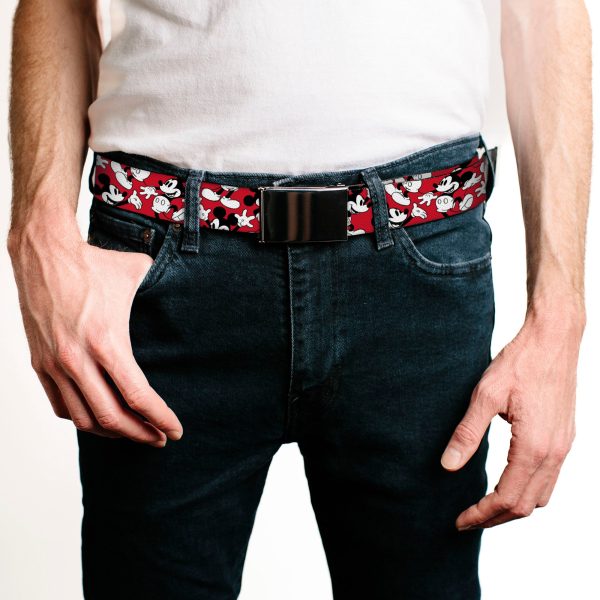 Web Belt Blank Black Buckle - Mickey Mouse Poses Scattered Red Black White Webbing Online Sale - Image 2