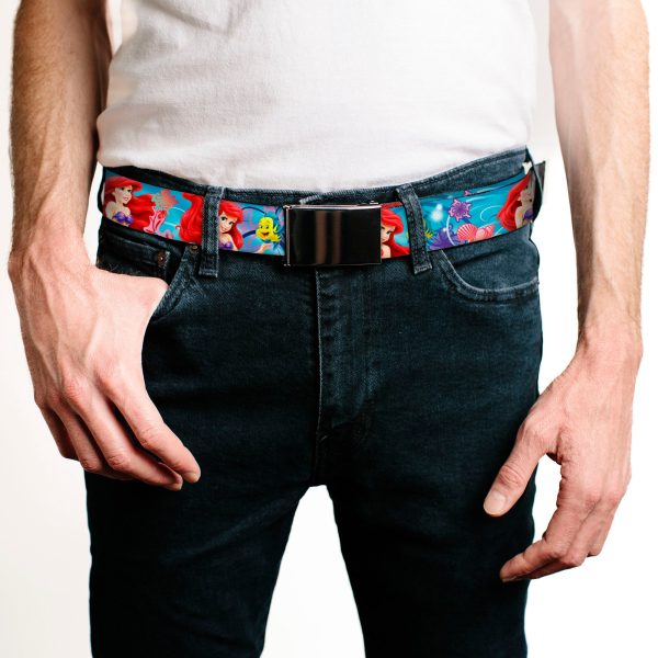 Web Belt Blank Black Buckle - Ariel & Flounder Vivid Underwater Poses Webbing Online now - Image 2