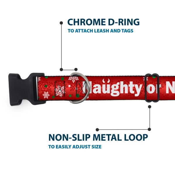 Plastic Clip Collar - Christmas NAUGHTY OR NICE Snowflakes Reds White Green Online now - Image 5
