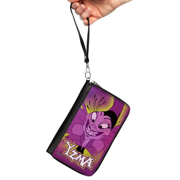 PU Zip Around Wallet Rectangle - YZMA Smiling Pose + Fish Icon Fuschias Yellows on Sale - Image 2